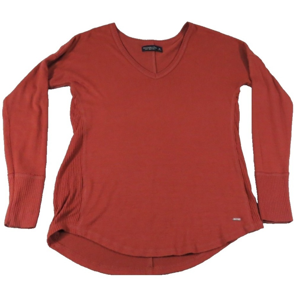 Abercrombie & Fitch Womens M Red Cozy Raglan Sleeve V-Neck Pullover Knit Sweater